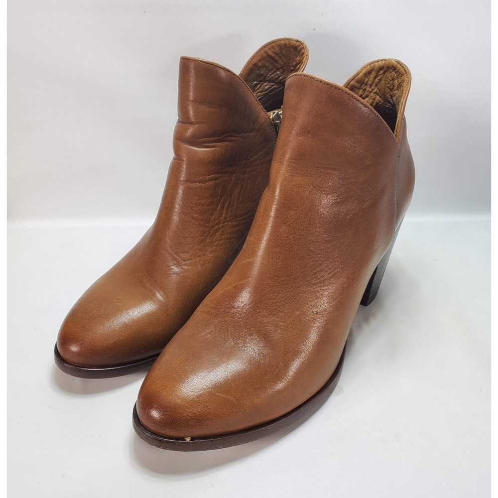Thursday Everyday Ankle Booties Womens 8.5 Tan Brown Leather Almond Toe Side Zip